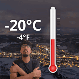 Man In Front Of Thermometer Saying -20 Degrees GIF