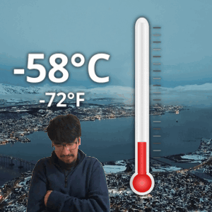Man In Front Of Thermometer Saying -58 Degrees GIF