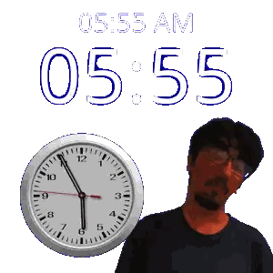 Man in Front of Wall Clock Saying 5:55 AM