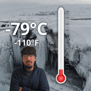 Man In Front Of Waterfall With Thermometer 79 Degrees GIF