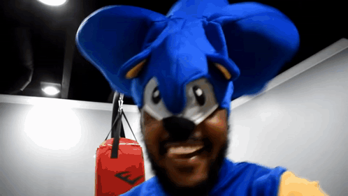 Man In Funny Sonic Outfit Hurrying GIF