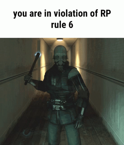 Man In Gas Mask Hallway You Are In Violation Of RP Rule 6 GIF