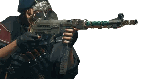 Man in Gas Mask Holding Gun