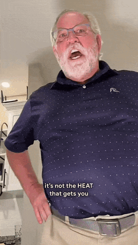 Man In Glasses And Blue Shirt Says It's Not The Heat That Gets You GIF