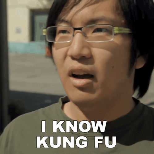 Man In Glasses And Green Shirt Says I Know Kung Fu GIF