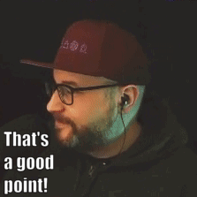 Man in Glasses and Hat Pointing Up Saying That's a Good Point