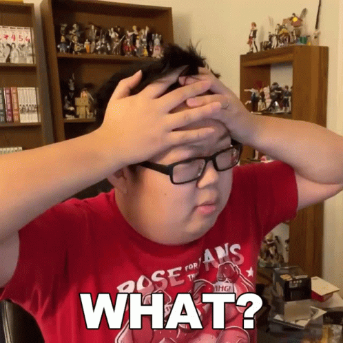 Man In Glasses And Red Shirt Saying What Holds Head GIF