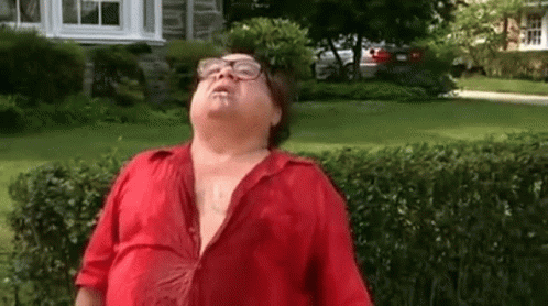 Man In Glasses And Red Shirt Standing In Yard GIF