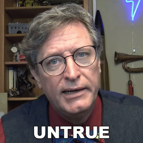 Man In Glasses And Red Shirt With Untrue On Face GIF