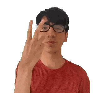 Man in Glasses and Red Striped Shirt Making Peace Sign
