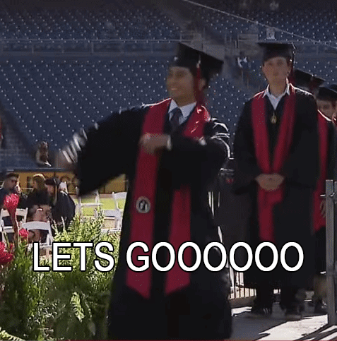 Man In Graduation Cap And Gown Kneeling GIF