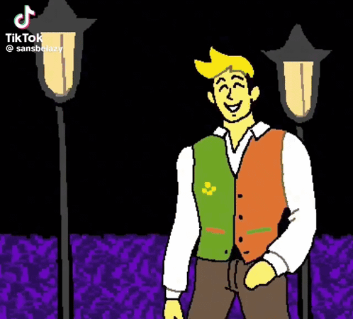 Man in Green and Orange Vest Next to Lamp Post