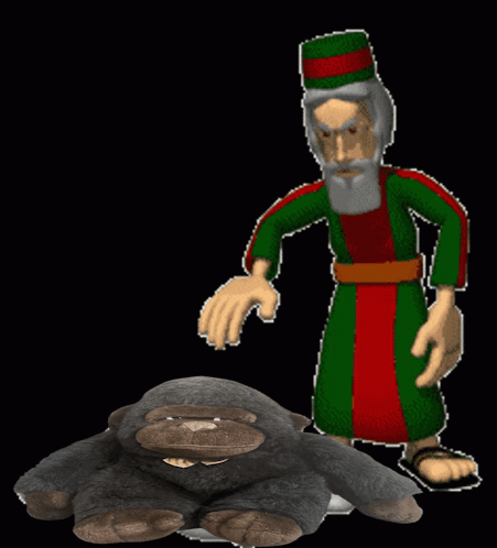 Man in Green and Red Robe Beside Stones