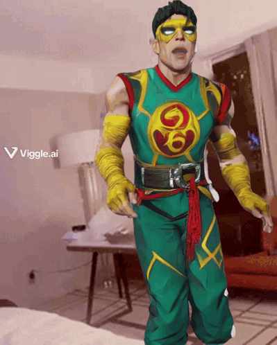 Man in Green and Yellow Superhero Costume