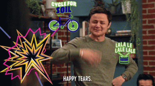 Man in Green Happy Tears Shirt