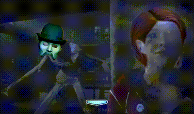 Man In Green Hat And Woman On Video Game Screen GIF