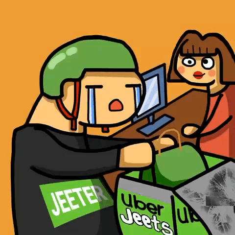 Man in Green Helmet Carrying Uber Jeets Bag