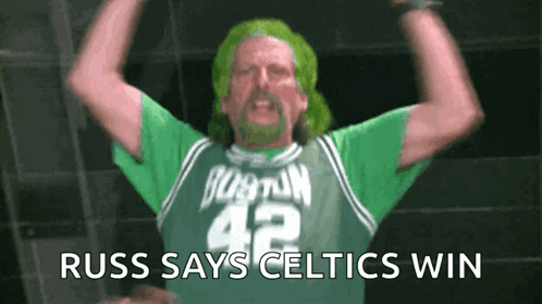 Man In Green Jersey Number 42 Says Russ Says Celtics Win GIF