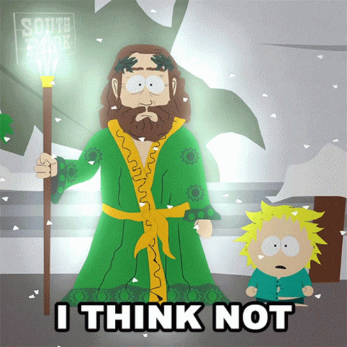 Man In Green Robe Holding Cane Saying I Think Not GIF