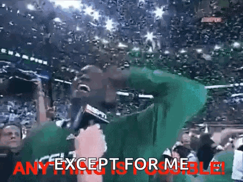 Man In Green Shirt Holding Microphone Saying Any Except For Me GIF