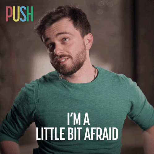 Man in Green Shirt Saying Im a Little Bit Afraid