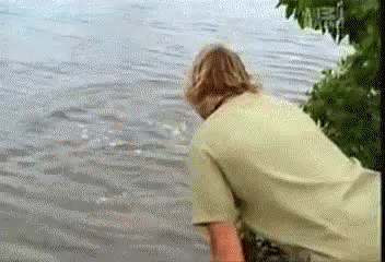 Man In Green Shirt Standing In Water GIF