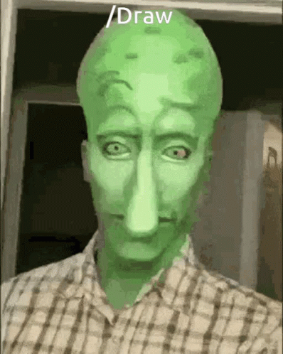 Man In Green Squidward Mask And Plaid Shirt Taking Selfie GIF