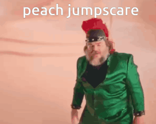 Man in Green Suit and Red Hat Peach Jumpscare