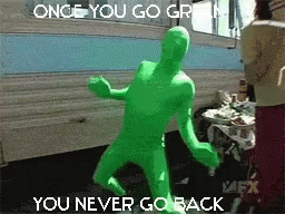 Man In Green Suit Dancing Once You Go Green You Never Go Back GIF