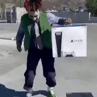 Man In Green Vest Carrying PS5 GIF