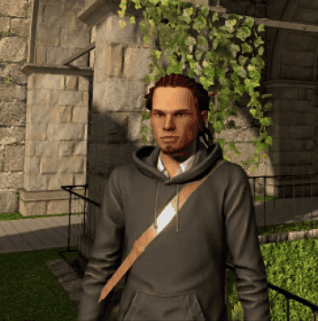 Man in Grey Hoodie with Brown Strap