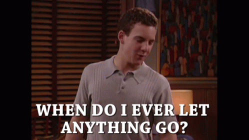Man In Grey Shirt Asking When Do I Ever Let Anything Go GIF