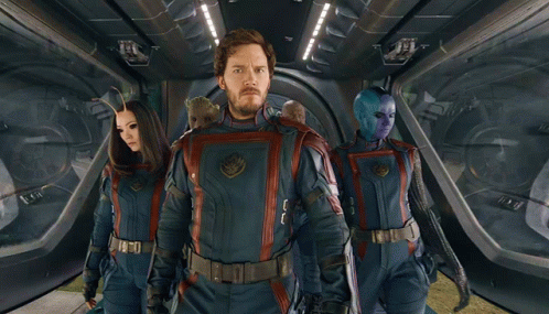 Man in Guardians of the Galaxy Uniform with Group