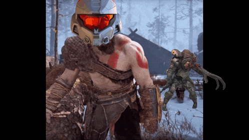 Man in Halo Helmet Next to Zombie