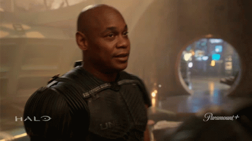Man In Halo Uniform With Paramount Logo GIF