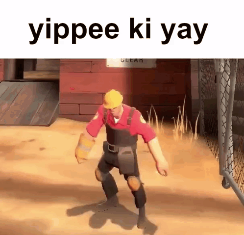 Man in Hard Hat Dancing Yippee Ki Yay