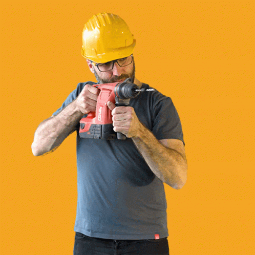 Man In Hard Hat Holding Hilti Drill GIF