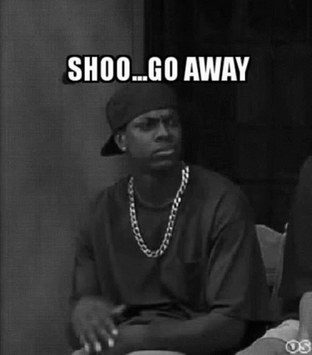 Man In Hat And Necklace With Shoo Go Away GIF
