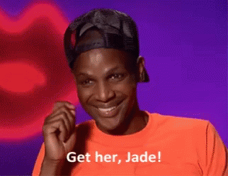 Man in Hat and Orange Shirt Saying Get Her Jade