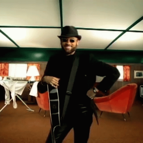 Man in Hat and Sunglasses Holding Guitar