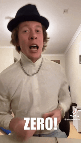 Man In Hat And Turtleneck With Zero On Shirt GIF