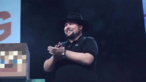 Man in Hat Applauding Pixelated Face