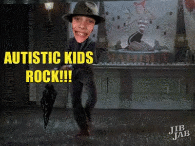 Man In Hat Dancing In Rain Saying Autistic Kids Rock GIF