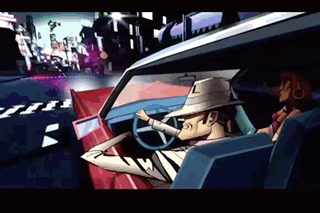Man in Hat Driving Red Car