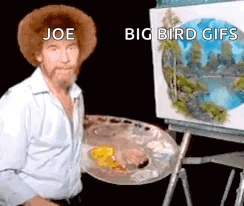Man in Hat Painting Joe Big Bird Gif