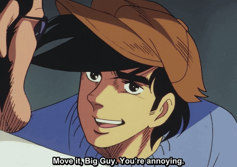 Man in Hat Telling Big Guy to Move