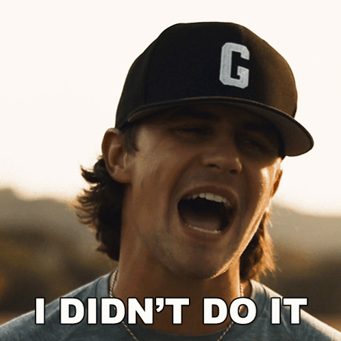 Man In Hat With Letter G Says I Didnt Do It GIF