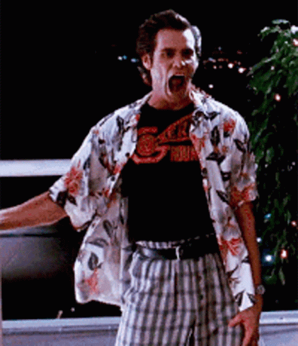 Man in Hawaiian Shirt and Plaid Shorts Screaming