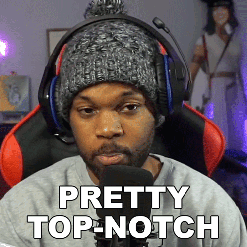 Man in Headphones and Hat Saying Pretty Top Notch