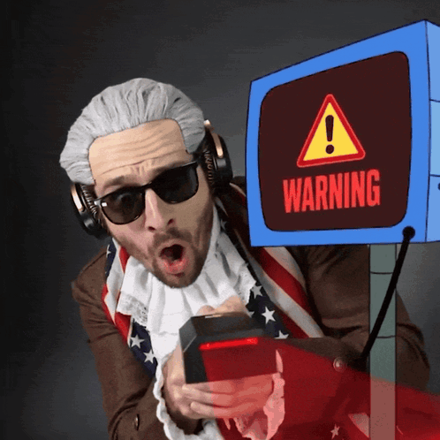 Man in Headphones and Sunglasses by Warning Sign